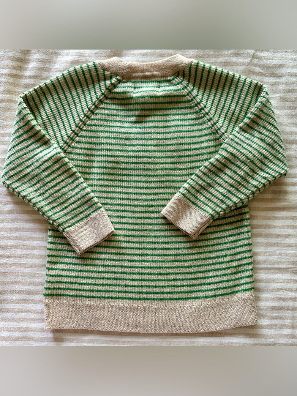 konges slojd green & tan striped 100% merino wool sweater / size 2t - Picture 4 of 4